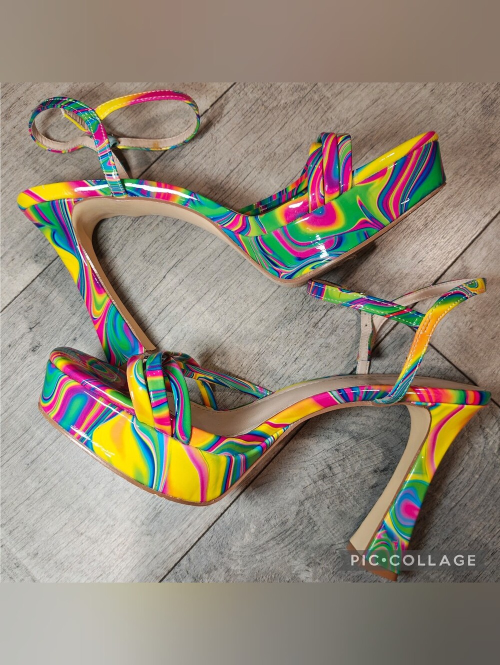 🎨Y2K Rouge Helium "Groovy" Psychedelic Swirl Platform Heels🎨
